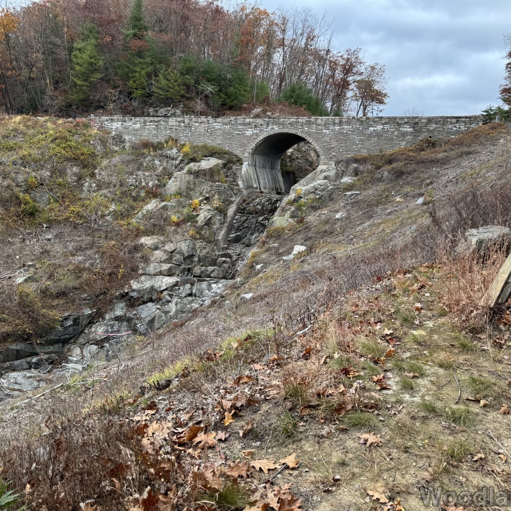 Arch road bridge over the dry Quabbin Reservoir spillway