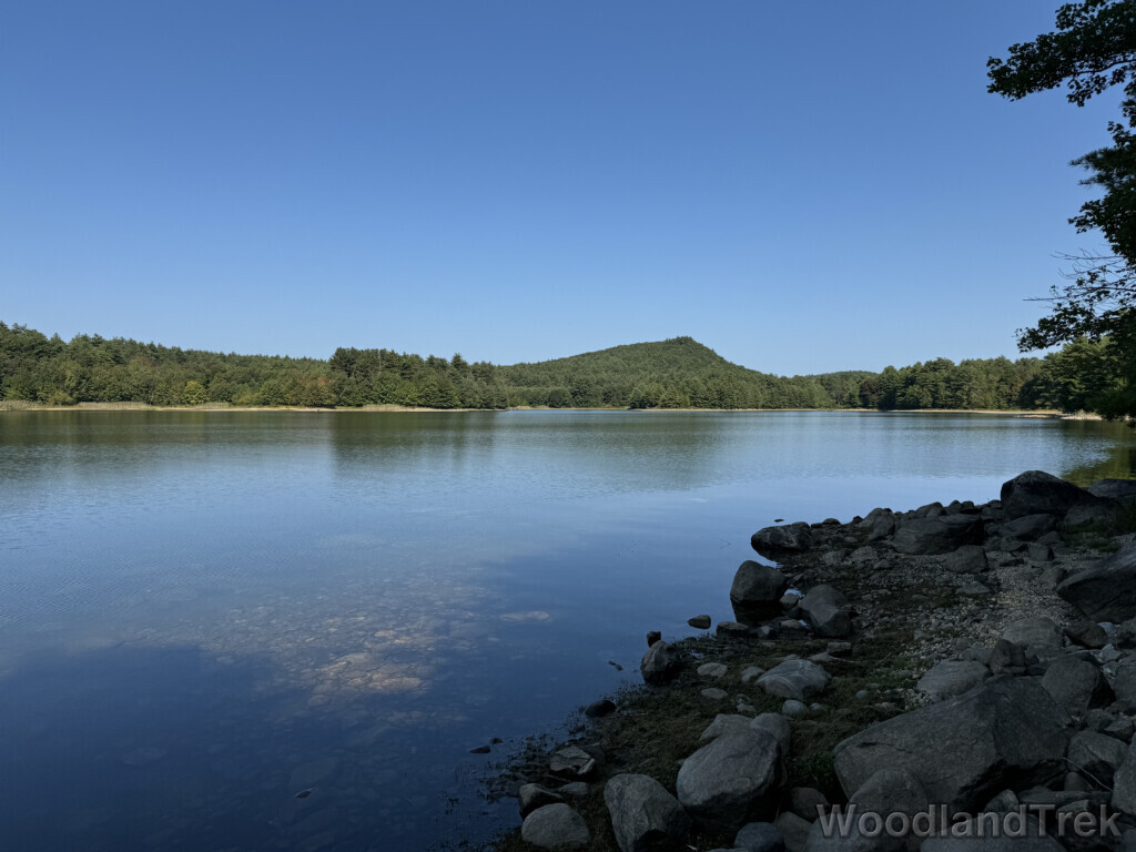 Soapstone Hill across Quabbin Reservoir, covered in dense green forest