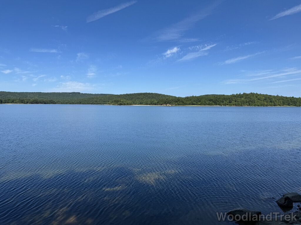 Quabbin Reservoir with extremely blue water and delicate ripples creating textured surface